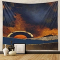 Detailed texture of abstract sunset mountain tapestry on a grey industrial wall background - Orange Blue Mountain (QY428-44)