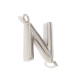 Polished silver stainless steel uppercase letter N pendant with dual link connectors - Letter N / Steel