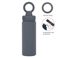 Grey matte stainless steel sports bottle with magnetic booster ring for smartphone - Dark Gray