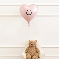 Pink heart-shaped smiley balloon with a teddy bear for children's birthday party decor - Heart + Smile Sticker / Retro Pink