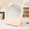 Specchio da trucco rosa con orecchie di gatto e supporto a fiocco per scrivania - Stile Semplice / Rosa