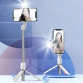 White Bluetooth selfie stick tripod with built-in fill light in extended and desktop mode - White Extended 1m With Light (Z8S)