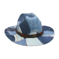 Cappello da cowboy vintage in denim patchwork con cinturino in pelle e fibbia a testa di toro - Taglia unica / Azzurro (Stile Toro Denim)
