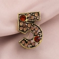Vintage style number 5 brooch in bronze alloy with coffee and deep red rhinestones - Number 5 Shape (10530)