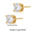 Classic gold plated 0.24in stud earrings with 4-prong set clear zircon stones - Round 4-Claw Stud (KE1498)
