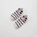 Close-up of beige cotton invisible socks featuring a cute panda pattern with 3D ears - Beige Red Panda