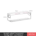 Clear plastic refrigerator organizer bin with handles, size 35x10.8x10.2cm for food storage - Straight Edge Transparent Box - Low Medium - PET