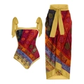 Bikini-Set mit böhmischem Print, Monokini und passendem Sarong-Strandtuch für Damen - S / Oberteil Und Unterteil / Stanny Rote Serie