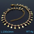 Golden titanium steel fishtail anklet featuring lavender beads and teardrop pendants - Purple Beads Waterdrop Style (KJ3549-Z)