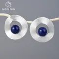 Handcrafted S925 silver round stud earrings featuring natural blue lapis lazuli stones - 925 Silver Color - Lapis (LFJA0084B2)