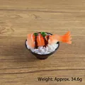 Miniature shrimp sushi bowl model with resin prawns and rice, weight approx 34.6g - Big Tail Shrimp Sushi - No Hook / 5CM Diameter