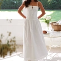 White sleeveless sundress with corset front and tiered skirt for summer vacation look - M / White