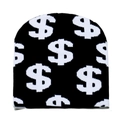 Black knit beanie with white dollar sign pattern for winter hip-hop street fashion - M (56-58cm) / Black