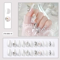 Long trapezoid press-on nails set with silver gradient, pearls and rhinestones 24pcs - Silver Gradient Luxury Rhinestone Style (ZTD-0065)