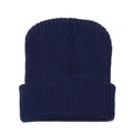 Detailed close-up of dark blue ribbed knit beanie with soft elastic texture and folded cuff - M (56-58cm) / Navy Blue