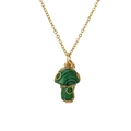 Detail of green malachite mushroom pendant with handcrafted gold wire wrapping - Green/Gold (Malachite)