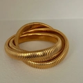 Triple coil gold plated Tubogas style elastic bracelet with polished finish - 3-Layer/Width 12mm/Length 20cm / Gold