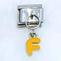Italian modular charm featuring a silver link with a yellow enamel capital letter F charm - Letter F
