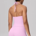 Ensemble de yoga rose avec haut dos nu, nœud au dos et leggings taille haute sport - S / Haut (7127) / Rose Sakura