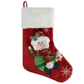 Christmas stocking with red snowflake base and 3D snowman with plaid hat - Snowman