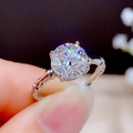 Sparkling moissanite wedding ring with unique bamboo-style silver band and round stone - 2 Carats [8mm] Ljz-195 / Adjustable Open