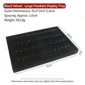 Large black velvet jewelry tray with metal hooks for organized pendant and necklace display - Large Hook Pendant Tray
