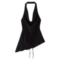 Detail of black halter top with waist ties and asymmetrical hem in crinkle fabric - S / Black Top