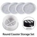 Silicone mold set for 4 round coasters and 1 vertical stripe storage box holder - Round Coaster Set - Checkerboard