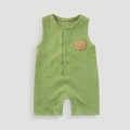 Sage green breathable cotton gauze baby bodysuit with cute teddy bear embroidery - 66CM / Green