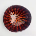 Natural coconut bowl featuring orange and deep red mosaic shell inlay patterns - Orange Bamboo Joint Style