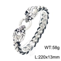 Silver skull braided steel bracelet 220mm length with black cord and ring clasp - 22cm / Skull Head Style (KB154971-KJX)