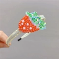 Handmade beaded strawberry headband with red crystals and sequins for girls - Red Strawberry Headband