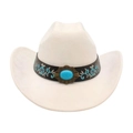 Cappello da cowboy bianco sporco con fascia in pelle marrone e pietra turchese - Beige (Fascia con Ricamo Floreale)