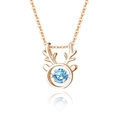 Elegante collana renna in argento s925 oro rosa con ciondolo pietra danzante blu chiaro - Argento 925 / Rose Gold With Sea Blue Zirconia (FDTD-010)