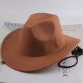 Brown felt cowboy hat with adjustable windproof cord on a Kinfolk lifestyle magazine - One Size 57cm / Plain Caramel