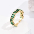 18K vergoldeter Ring mit smaragdgrünem Zirkon und mikrogefassten Diamanten - Einstellbar Offen / 11837/Gold Grüner Zirkonia