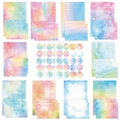 160pcs watercolor stationery set including lined writing paper, envelopes, and seal stickers - Iridescent Watercolor Style