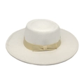 Detail of white wool fedora hat featuring a beige satin ribbon and a flat bow accent - M (56-58cm) / White