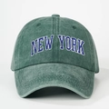 Verstellbare Vintage Baseballkappe aus gewaschener Baumwolle mit New York Stickerei - Dunkelgrün