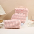 Three-piece set of pink and white checkered plush makeup bags for travel storage - Pink 3-Piece Set