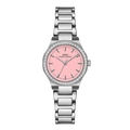 IBSO Damen-Silberuhr aus Edelstahl mit rosa Zifferblatt und kristalbesetzter Lünette - Silbernes Gehäuse Rosa Zifferblatt