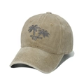Ricamo dettagliato di palme e scritta Summer su cappello di cotone kaki lavato - Cachi