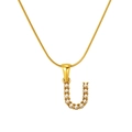 Gold-plated stainless steel snake chain necklace with pearl-inlaid letter J pendant - U (S-P149-U)