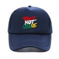 Detail of navy blue mesh trucker hat featuring colorful They Not Like Us graffiti print - M (56-58cm) / Navy Blue