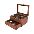 Boîte de montre à double couche en noyer avec fenêtre en verre et serrure en métal - Boîte À Montres 20 Emplacements Couleur Palissandre/Intérieur Café
