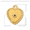 Technical drawing of gold heart pendant with dimensions 17mm by 21mm and black rhinestones - YE582-2-Gold Star Black Zirconia Heart