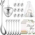 Detailed set of heart tea infusers with leaf spoons and thank you tags for wedding favors - Party Gift Set (4 Items * 25 Sets)