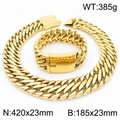 Goldenes schweres 23mm Edelstahl Kubanische Kette Halskette und Armband Schmuckset - Goldene Halskette 420x23mm + Armband 185x23mm Set / Gold