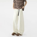 Pantalón informal de pernera ancha para hombre en blanco crema con cordón ajustable - S / Albaricoque