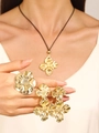 Vintage oversized hollow gold flower jewelry set with ring earrings and necklace - 花朵首饰三件套(N-274+N-276+N-278)